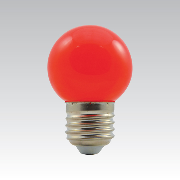 Červená LED ako 8W žiarovka E27 230V NBB spotreba 1W G45 krytie IP45