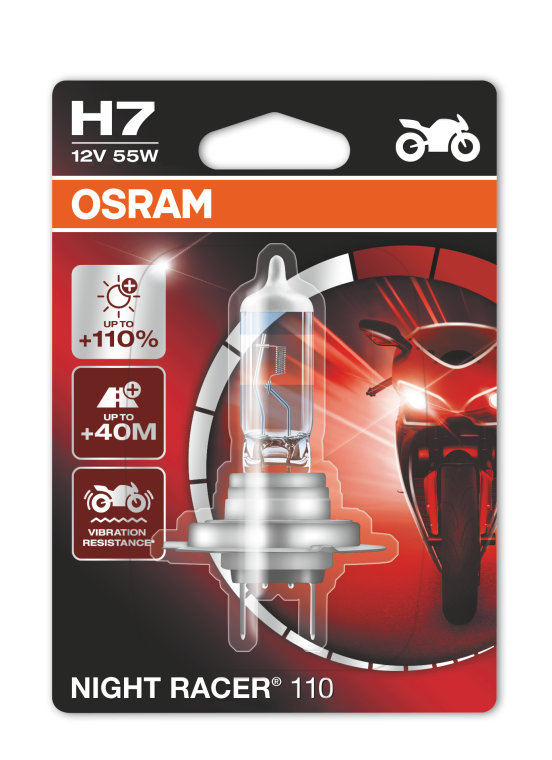 Motocyklová žiarovka H7 OSRAM NightRacer 110 12V 55W do motorky +110% Svetla