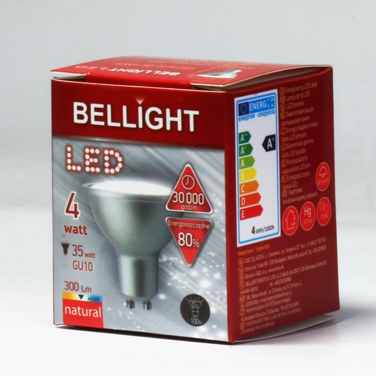 LED GU10 žiarovka 35W 230V BELLIGHT spotreba 4W 300lm neutrálna biela