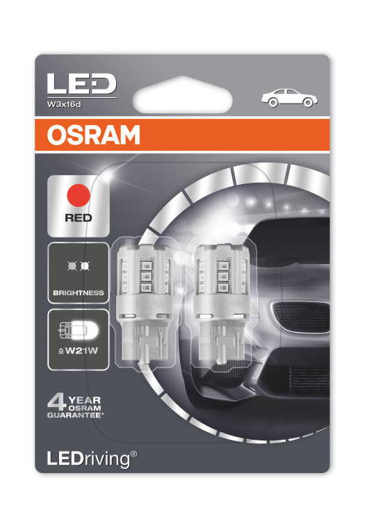 Auto-žiarovka W21W LED W3x16d 12V Červená Osram LEDriving Standard RED - Set