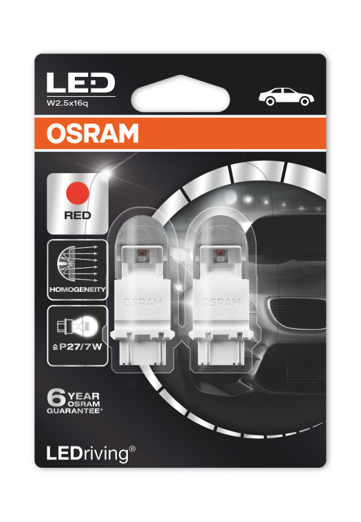 Auto-žiarovka P27/7W LED 3157 12V Červená Osram LEDriving Premium RED - Set
