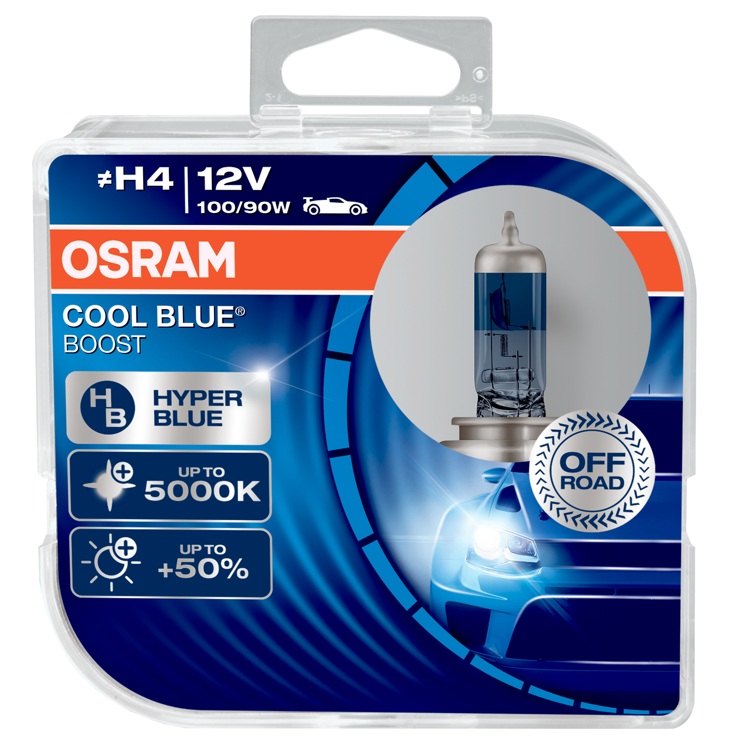 Žiarovka H4 OSRAM CoolBlue Booster 12V 100/90W HyperBlue Modrá +50% svetla - Set