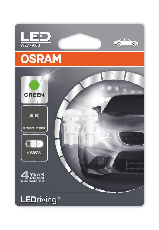 Žiarovka LED W5W Zelená T10 12V OSRAM LEDriving Standard Set 2ks