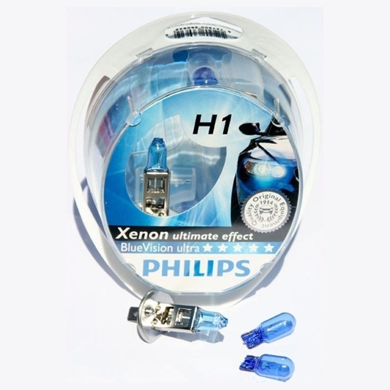 Žiarovka H1 PHILIPS BlueVision ultra 12V + W5W BlueVision - Set 2ks