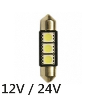 Žiarovka C10W LED 12V-24V 36mm Studená Biela sufit vysokosvietivá