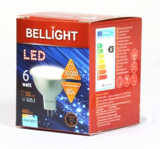 LED MR16 žiarovka 50W BELLIGHT 12V GU5,3 spotreba 6W Studená biela 6500K