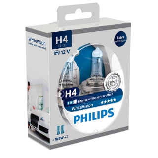 Žiarovka H4 PHILIPS WhiteVision ultra 12V 60/55W + W5W - Set 2ks