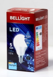 LED žiarovka E14 40W 230V SADN (spotreba 5W) 6500K studená biela G45