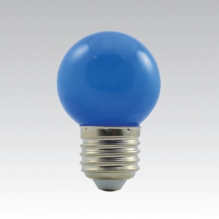 Modrá LED žiarovka E27 230V NBB spotreba 1W G45 krytie IP45