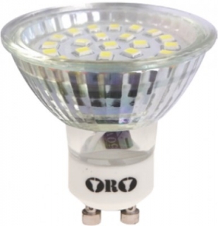 LED GU10 žiarovka 30W 230V ORO spotreba 3,7W 320lm SMD teplá biela so sklom