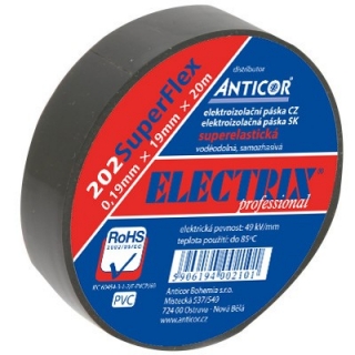 Elektro izolačná páska PVC SuperFlex Electrix 19mm x 20m x 0,19mm Čierna ANTICOR