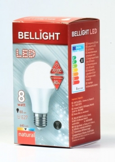 LED E27 60W žiarovka 230V BELLIGHT Economy (spotreba 8W) neutrálna biela A60