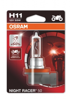 Žiarovka H11 OSRAM Night Racer 50 12V 55W Motocyklová +50% Viac Svetla