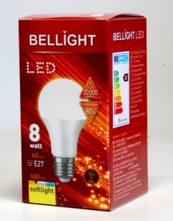 LED E27 60W žiarovka 230V BELLIGHT Economy (spotreba 8W) teplá biela A60