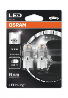 Auto-žiarovka W21W LED W3x16d 12V Studená Biela Osram LEDriving Premium - Set