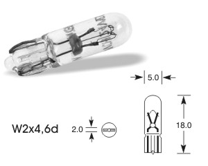 Žiarovka 1,5W 12V T5 W2x4,6d celosklenená