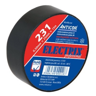 Elektro izolačná páska PE 25mm x 7,5m x 0,3mm Čierna Electrix 231 ANTICOR