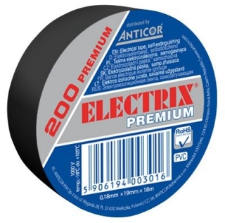 Elektro izolačná páska PVC 19mm x 18m x 0,18mm Čierna Premium Electrix ANTICOR