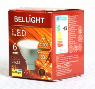 Žiarovka LED MR16 50W BELLIGHT 12V GU5,3 spotreba 6W Teplá biela 3000K