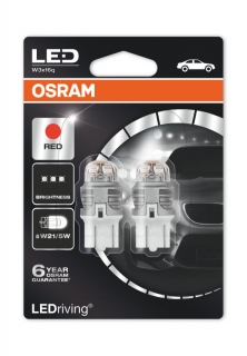 Auto-žiarovka W21/5W LED W3x16q 12V Červená Osram LEDriving Premium - Set