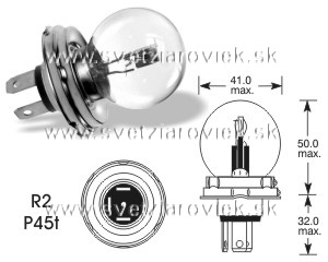 Žiarovka R2 LUCAS 6V 45/40W P45t