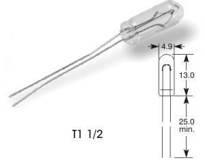 Žiarovka T1 1/2 12V 1,2W 100mA ELTA 4,9x13mm dlhé kontakty