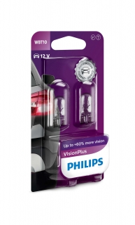 Žiarovka WBT10 6W 12V PHILIPS Vision Plus 60% svetla (W5W) - Set 2ks