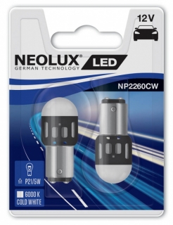 LED žiarovka P21/5W NEOLUX 12V BAY15d 1,2/0,3W studená biela SET 2ks